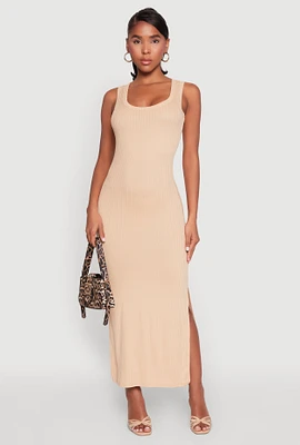 Womens Ribbed Knit Scoop Neck Maxi Tank Dress,