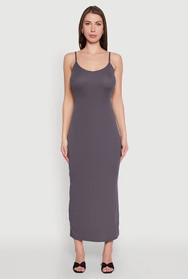 Womens Ribbed Knit Cami Maxi Dress, Grey, Size S