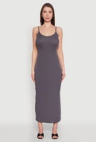 Womens Ribbed Knit Cami Maxi Dress, Grey, Size S