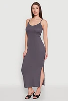 Womens Ribbed Knit Cami Maxi Dress, Grey, Size S