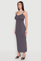 Womens Ribbed Knit Cami Maxi Dress, Grey, Size S