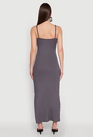 Womens Ribbed Knit Cami Maxi Dress, Grey, Size S