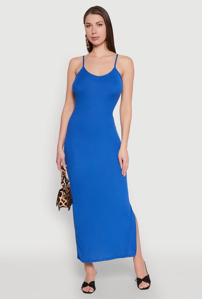 Womens Ribbed Knit Cami Maxi Dress,