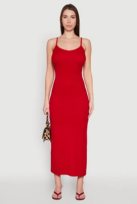 Womens Ribbed Knit Cami Maxi Dress, Red, Size L
