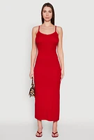 Womens Ribbed Knit Cami Maxi Dress, Red, Size M