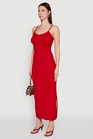 Womens Ribbed Knit Cami Maxi Dress, Red, Size M