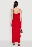 Womens Ribbed Knit Cami Maxi Dress, Red, Size M