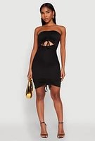 Womens Ruched Keyhole Front Mini Tube Dress,