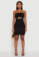 Womens Ruched Keyhole Front Mini Tube Dress,