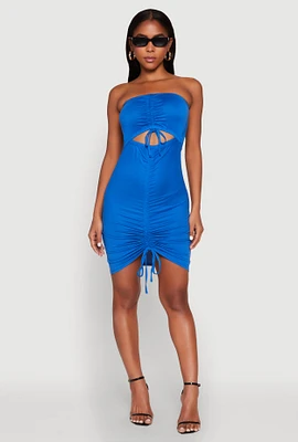 Womens Ruched Keyhole Front Mini Tube Dress,