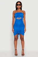 Womens Ruched Keyhole Front Mini Tube Dress,
