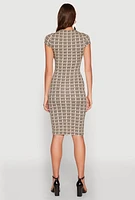 Womens Greek Key Print Short Sleeve Dress, Beige, Size M