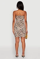 Womens Leopard Print Ruched Cut Out Mini Dress, Brown, Size M