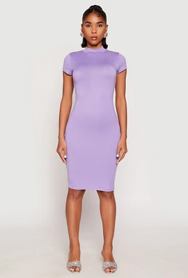 Womens Soft Knit Mock Neck Dress, Purple, Size L