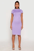 Womens Soft Knit Mock Neck Dress, Purple, Size L