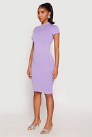 Womens Soft Knit Mock Neck Dress, Purple, Size L