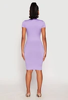 Womens Soft Knit Mock Neck Dress, Purple, Size L