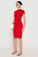Womens Soft Knit Mock Neck Dress, Red, Size S