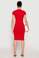 Womens Soft Knit Mock Neck Dress, Red, Size S