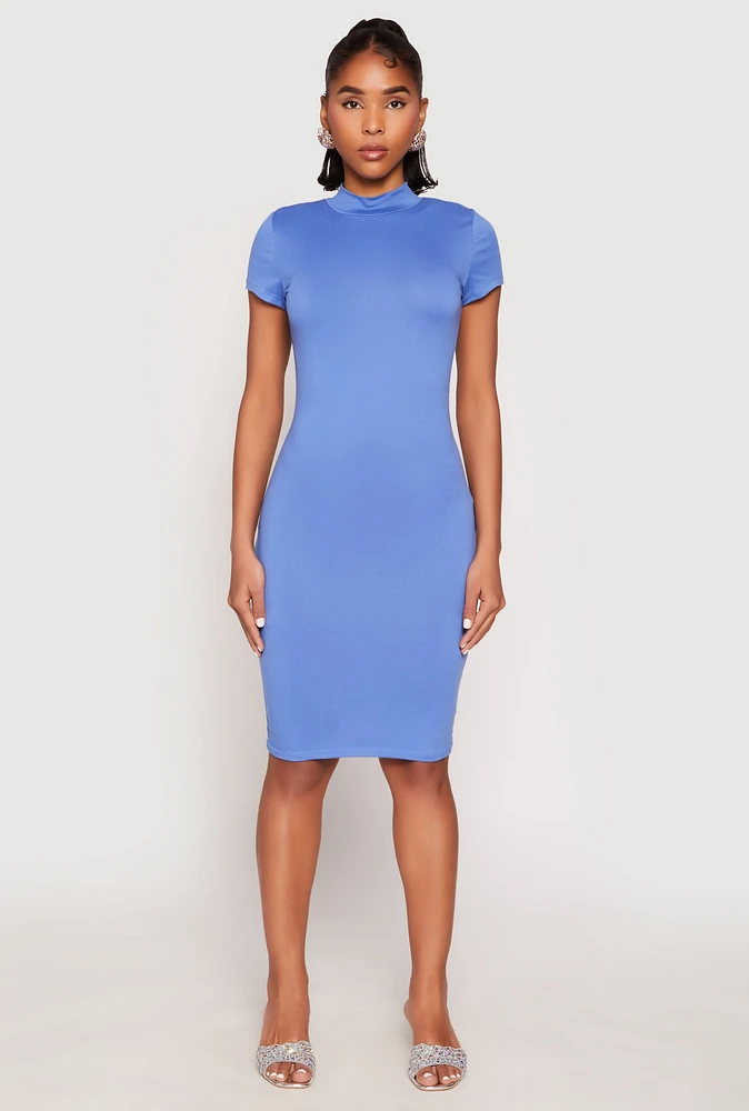 Womens Soft Knit Mock Neck Dress, L