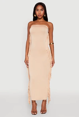 Womens Side Fringe Maxi Tube Dress,