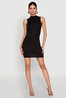 Womens Rib Knit Mock Neck Dress, Black, Size L