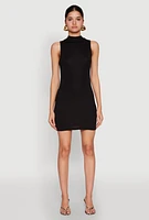 Womens Rib Knit Mock Neck Dress, Black, Size L