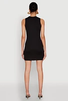 Womens Rib Knit Mock Neck Dress, Black, Size L