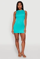 Womens Rib Knit Mock Neck Dress,