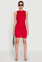 Womens Rib Knit Mock Neck Dress, Red, Size S