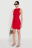 Womens Rib Knit Mock Neck Dress, Red, Size S