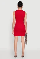 Womens Rib Knit Mock Neck Dress, Red, Size S