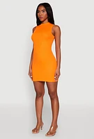 Womens Rib Knit Mock Neck Dress, Orange, Size L