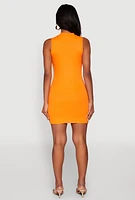 Womens Rib Knit Mock Neck Dress, Orange, Size L