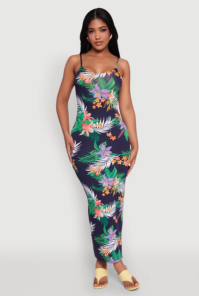 Womens Tropical Print Cami Maxi Dress, Multi, Size L