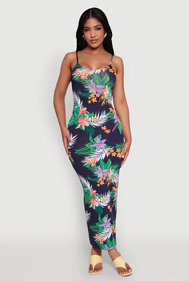 Womens Tropical Print Cami Maxi Dress, Multi, Size L