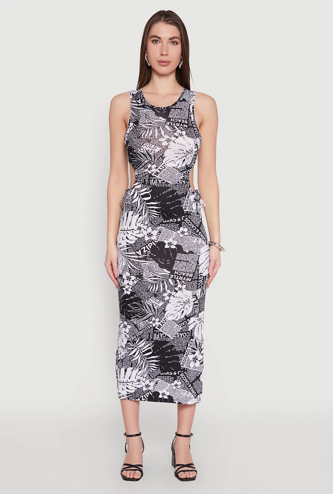 Womens Leaf Newspaper Print Midi Dress, Multi,