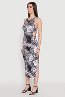 Womens Leaf Newspaper Print Midi Dress, Multi,