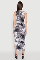 Womens Leaf Newspaper Print Midi Dress, Multi,