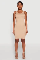 Womens Scoop Neck Tank Dress, Beige, Size XL