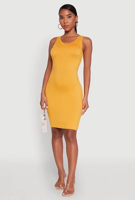 Womens Scoop Neck Tank Dress, Yellow, Size S