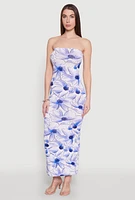 Womens Floral Print Slit Back Maxi Tube Dress, Blue, Size M
