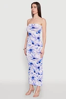 Womens Floral Print Slit Back Maxi Tube Dress, Blue, Size M