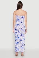 Womens Floral Print Slit Back Maxi Tube Dress, Blue, Size M