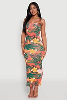 Womens Tropical Print Side Slit Maxi Tank Dress, Multi, Size XL