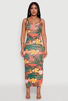 Womens Tropical Print Side Slit Maxi Tank Dress, Multi, Size XL