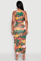Womens Tropical Print Side Slit Maxi Tank Dress, Multi, Size XL