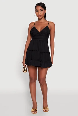 Womens Chic Crochet Detail V Neck Tiered Dress,