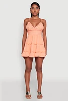 Womens Chic Crochet Detail V Neck Tiered Dress, Orange, Size XL