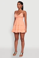 Womens Chic Crochet Detail V Neck Tiered Dress, Orange, Size XL